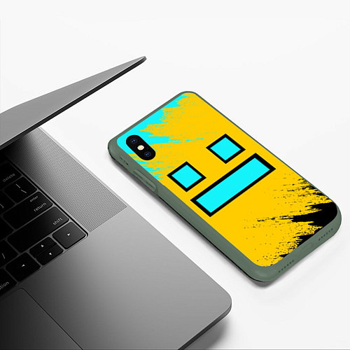 Чехол iPhone XS Max матовый GEOMETRY DASH SMILE БРЫЗГИ КРАСОК / 3D-Темно-зеленый – фото 3