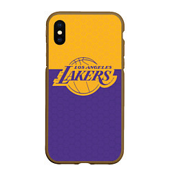 Чехол iPhone XS Max матовый LAKERS LINE HEXAGON SPORT, цвет: 3D-коричневый