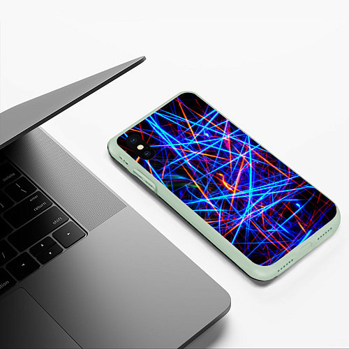 Чехол iPhone XS Max матовый NEON LINES Glowing Lines Effect / 3D-Салатовый – фото 3
