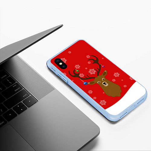 Чехол iPhone XS Max матовый Новогодний олень New Years Deer / 3D-Голубой – фото 3