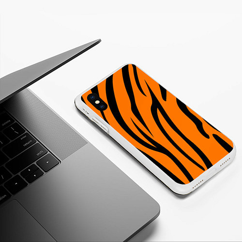 Чехол iPhone XS Max матовый Текстура тиграtiger / 3D-Белый – фото 3