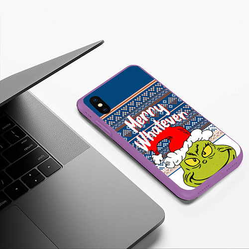 Чехол iPhone XS Max матовый MERRY WHATEVER GRINCH / 3D-Фиолетовый – фото 3