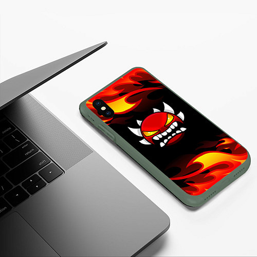 Чехол iPhone XS Max матовый Geometry Dash Fire / 3D-Темно-зеленый – фото 3