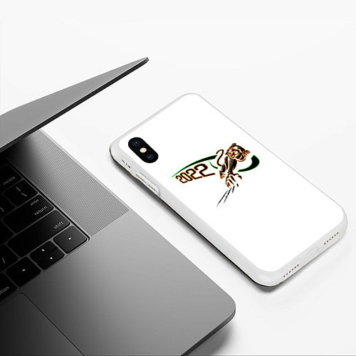 Чехол iPhone XS Max матовый Тигр с когтями Символ 2022 года / 3D-Белый – фото 3