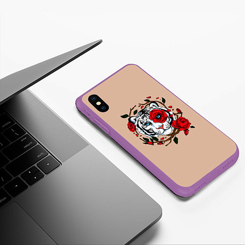 Чехол iPhone XS Max матовый White Tiger Symbol / 3D-Фиолетовый – фото 3