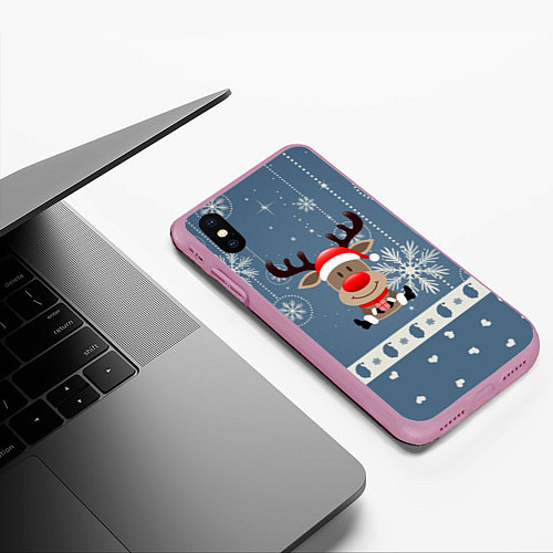 Чехол iPhone XS Max матовый New Years Deer / 3D-Розовый – фото 3