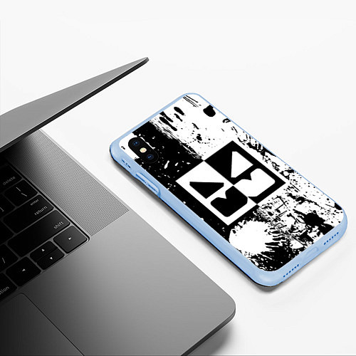 Чехол iPhone XS Max матовый GEOMETRY DASH BLACK & WHITE SMILE / 3D-Голубой – фото 3