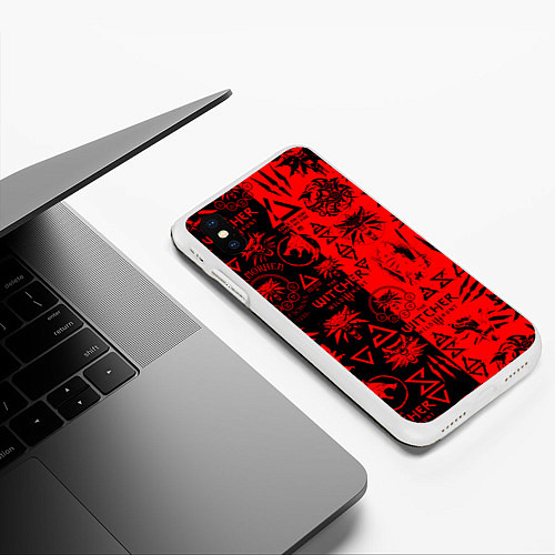 Чехол iPhone XS Max матовый THE WITCHER LOGOBOMBING BLACK RED / 3D-Белый – фото 3