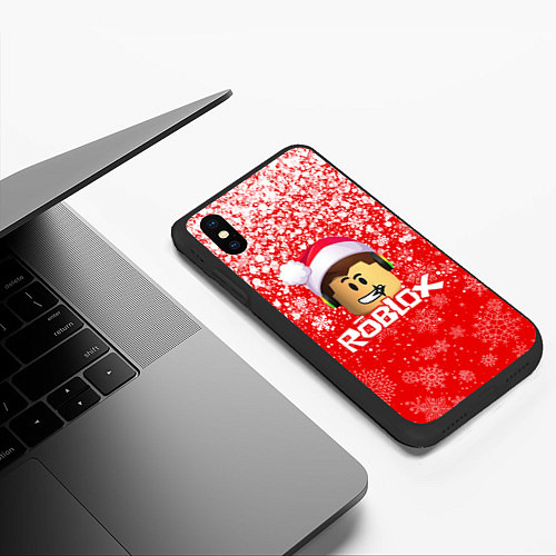 Чехол iPhone XS Max матовый ROBLOX НОВОГОДНИЙ SMILE 2022 / 3D-Черный – фото 3