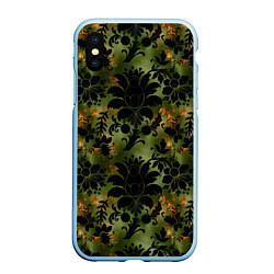 Чехол iPhone XS Max матовый Темные тропические листья, цвет: 3D-голубой