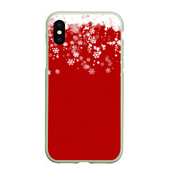 Чехол iPhone XS Max матовый Рождественские снежинки, цвет: 3D-салатовый