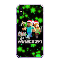 Чехол iPhone XS Max матовый НОВОГОДНИЙ MINECRAFT ГЕРОИ ИГРЫ, цвет: 3D-светло-сиреневый