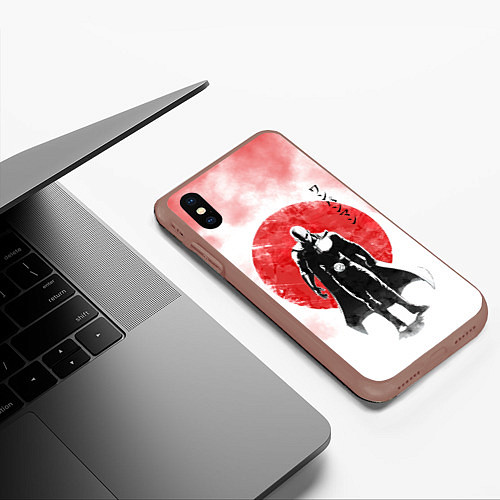 Чехол iPhone XS Max матовый Сайтама красный дым One Punch-Man / 3D-Коричневый – фото 3