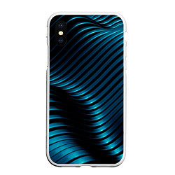 Чехол iPhone XS Max матовый Волны голубого металла, цвет: 3D-белый