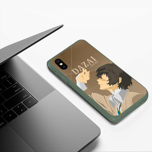 Чехол iPhone XS Max матовый Дазай Осаму Dazai Osamu, bungou stray dogs образ / 3D-Темно-зеленый – фото 3