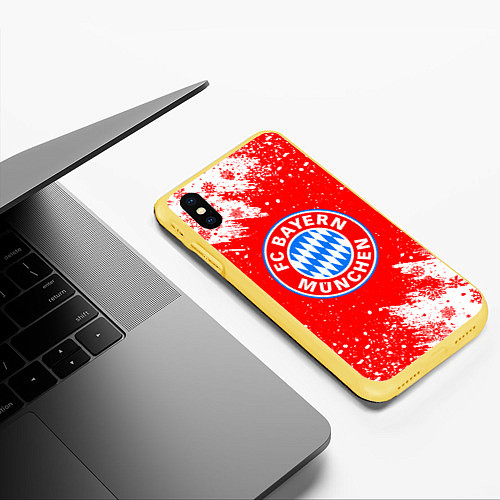 Чехол iPhone XS Max матовый НОВОГОДНИЙ BAYERN MUNCHEN СВИТЕР НОВОГОДНИЙ / 3D-Желтый – фото 3