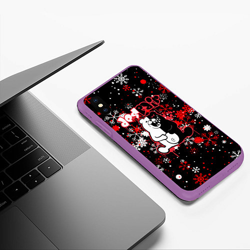 Чехол iPhone XS Max матовый Monokuma Снежинки Новый год / 3D-Фиолетовый – фото 3