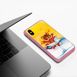 Чехол iPhone XS Max матовый Тигренок бежит купаться в круге, цвет: 3D-малиновый — фото 2
