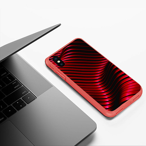Чехол iPhone XS Max матовый Волны красного металла / 3D-Красный – фото 3