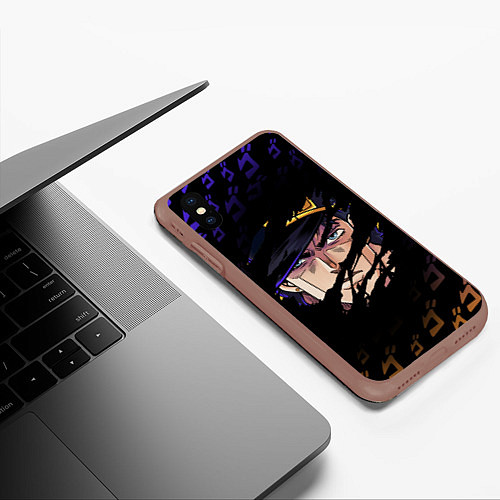 Чехол iPhone XS Max матовый JOJOS BIZARRE ADVENTURE ЛИЦО ГЕРОЯ / 3D-Коричневый – фото 3