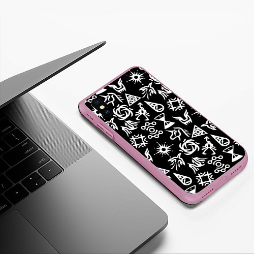Чехол iPhone XS Max матовый EXO BAND SYMBOL PATTERN WHITE K-POP / 3D-Розовый – фото 3