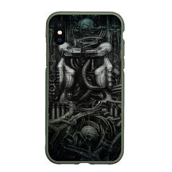Чехол iPhone XS Max матовый Gigers worlds Миры Ганса Гигера, цвет: 3D-темно-зеленый