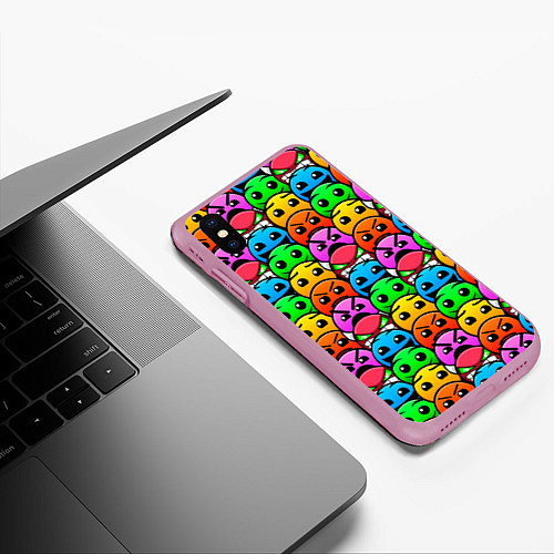 Чехол iPhone XS Max матовый GEOMETRY DASH LEVELS SMILE / 3D-Розовый – фото 3