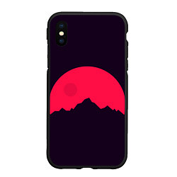 Чехол iPhone XS Max матовый Красная луна над сумеречными горами, цвет: 3D-черный