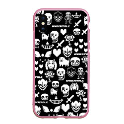 Чехол iPhone XS Max матовый UNDERTALE PATTERN БЕЛЫЙ, цвет: 3D-розовый