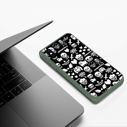 Чехол iPhone XS Max матовый UNDERTALE PATTERN БЕЛЫЙ / 3D-Темно-зеленый – фото 3