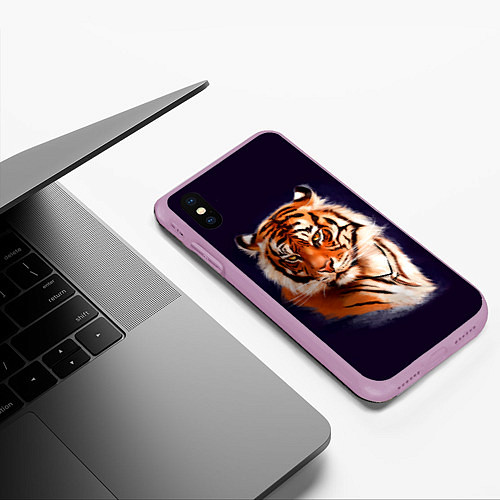 Чехол iPhone XS Max матовый Грозный Тигр Символ 2022 Года Tiger Beast / 3D-Сиреневый – фото 3