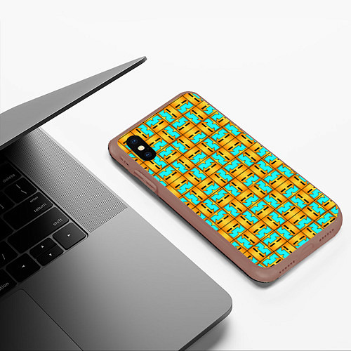 Чехол iPhone XS Max матовый GEOMETRY DASH CLASSIC FACE PATTERN КЛАССИКА / 3D-Коричневый – фото 3