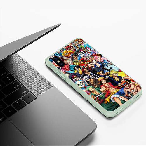 Чехол iPhone XS Max матовый ВСЕ ГЕРОИ АНИМЕ ВАН ПИС ALL HEROES ONE PIECE / 3D-Салатовый – фото 3