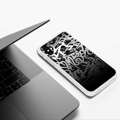 Чехол iPhone XS Max матовый GRAFFITI WHITE TAGS ГРАФФИТИ / 3D-Белый – фото 3