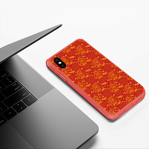 Чехол iPhone XS Max матовый Фон с Тигром / 3D-Красный – фото 3