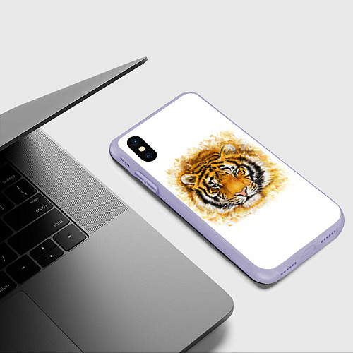 Чехол iPhone XS Max матовый Дикий Тигр Wild Tiger / 3D-Светло-сиреневый – фото 3