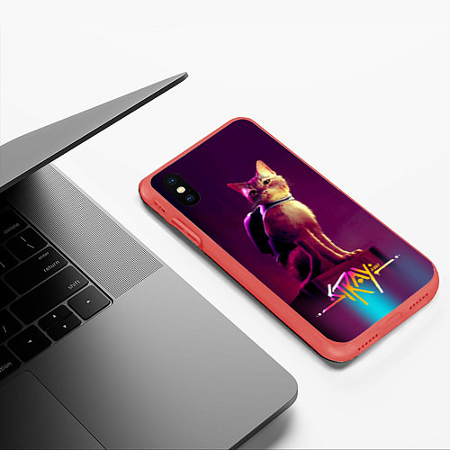 Чехол iPhone XS Max матовый Stray cat кот бродяга / 3D-Красный – фото 3