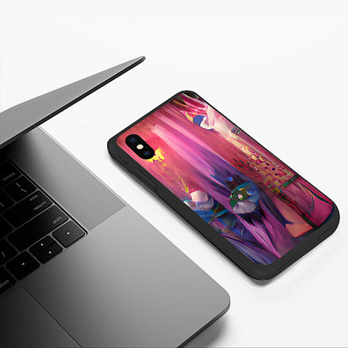 Чехол iPhone XS Max матовый Ярко розовый / 3D-Черный – фото 3