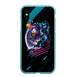 Чехол iPhone XS Max матовый Разноцветный тигр, цвет: 3D-мятный