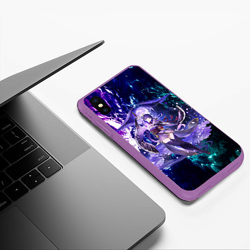 Чехол iPhone XS Max матовый БААЛ РАЙДЕН СЁГУН, НЕОНОВЫЕ МОЛНИИ ГЕНШИН ИМПАКТ / 3D-Фиолетовый – фото 3