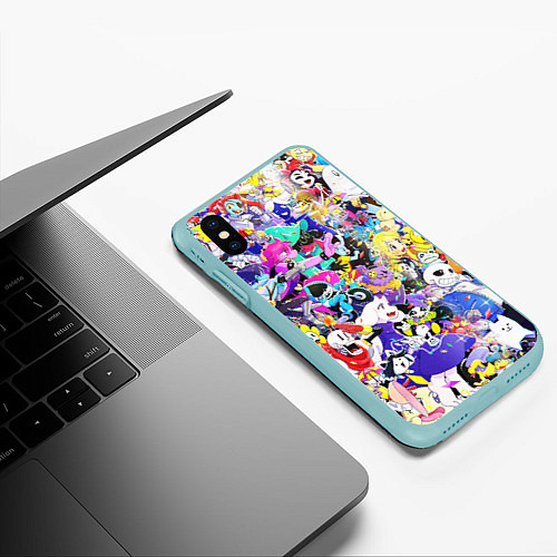 Чехол iPhone XS Max матовый UNDERTALE PATTERN HEROES, ВСЕ ГЕРОИ ИГРЫ / 3D-Мятный – фото 3