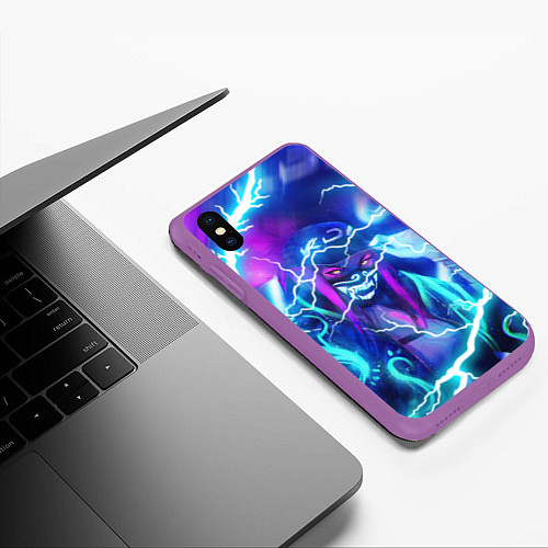 Чехол iPhone XS Max матовый KDA FLASHLIGHT NEON КДА В МАСКЕ LEAGUE OF LEGENDS / 3D-Фиолетовый – фото 3