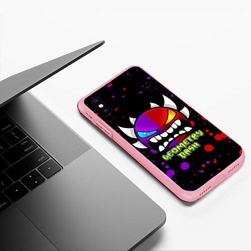 Чехол iPhone XS Max матовый GEOMETRY DASH DEMONS LEVELS, БРЫЗГИ КРАСОК / 3D-Баблгам – фото 3