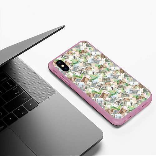 Чехол iPhone XS Max матовый Деньги РФ Рубли / 3D-Розовый – фото 3