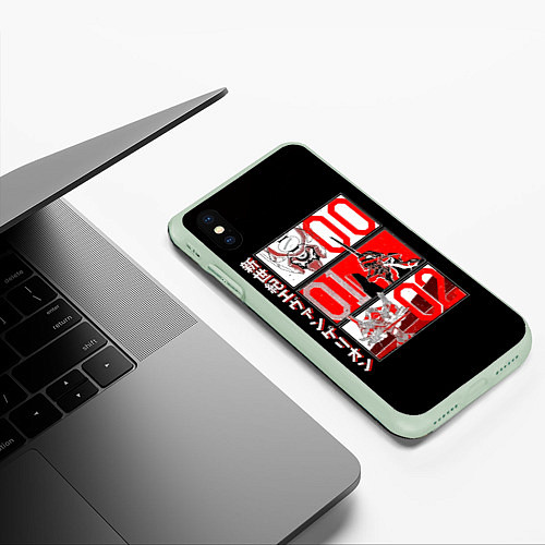Чехол iPhone XS Max матовый Евангелион 00, 01 и 02 / 3D-Салатовый – фото 3