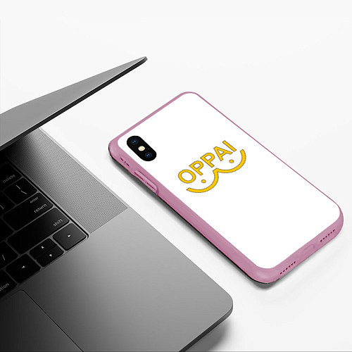 Чехол iPhone XS Max матовый OPPAI LOGO ONE-PUNCH MAN / 3D-Розовый – фото 3