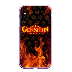 Чехол iPhone XS Max матовый GENSHIN IMPACT FIRE SYMBOL ОГНЕННАЯ СТИХИЯ, цвет: 3D-сиреневый