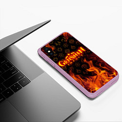 Чехол iPhone XS Max матовый GENSHIN IMPACT FIRE SYMBOL ОГНЕННАЯ СТИХИЯ, цвет: 3D-сиреневый — фото 2