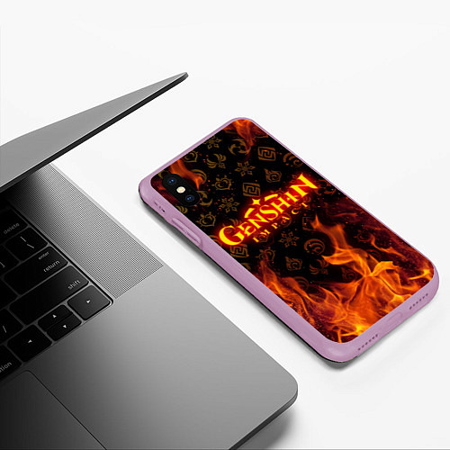 Чехол iPhone XS Max матовый GENSHIN IMPACT FIRE SYMBOL ОГНЕННАЯ СТИХИЯ / 3D-Сиреневый – фото 3