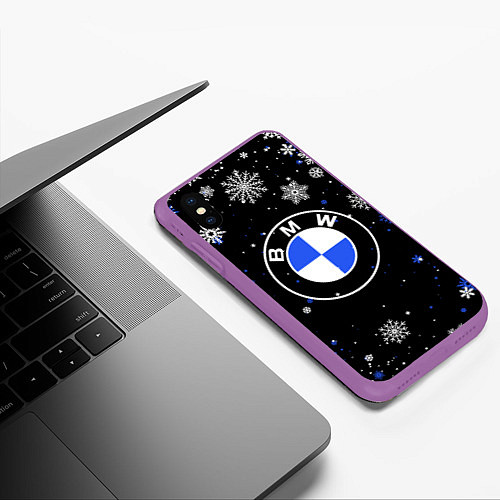 Чехол iPhone XS Max матовый НОВОГОДНИЙ БМВ НОВЫЙ ГОД BMW / 3D-Фиолетовый – фото 3